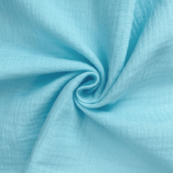 Ткань Муслин Жатый, цвет Небесно-голубой (на отрез)  в Армавире